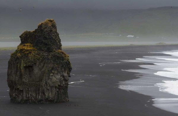 Iceland, Vik black sand beach on rainy day
